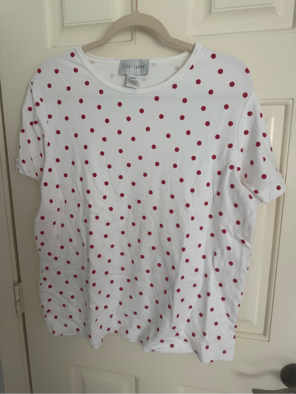Sport Savvy White Short Sleeve Tee with Red Polka Dots